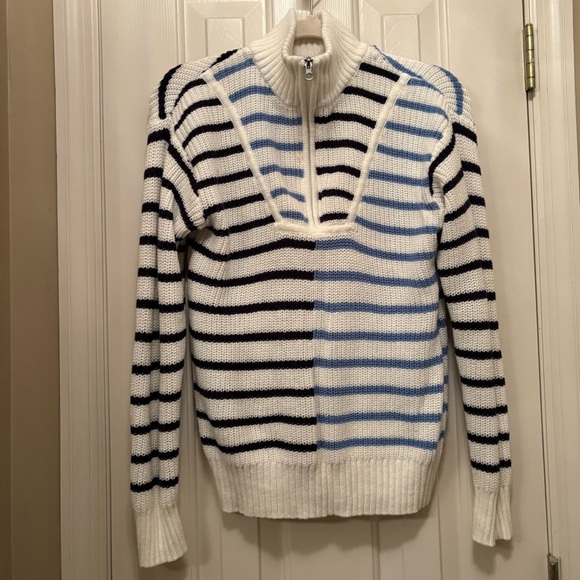 Time and Tru Women's Cowl Neck Sweater - Black, White, and Blue Stripes - Picture 1 of 6